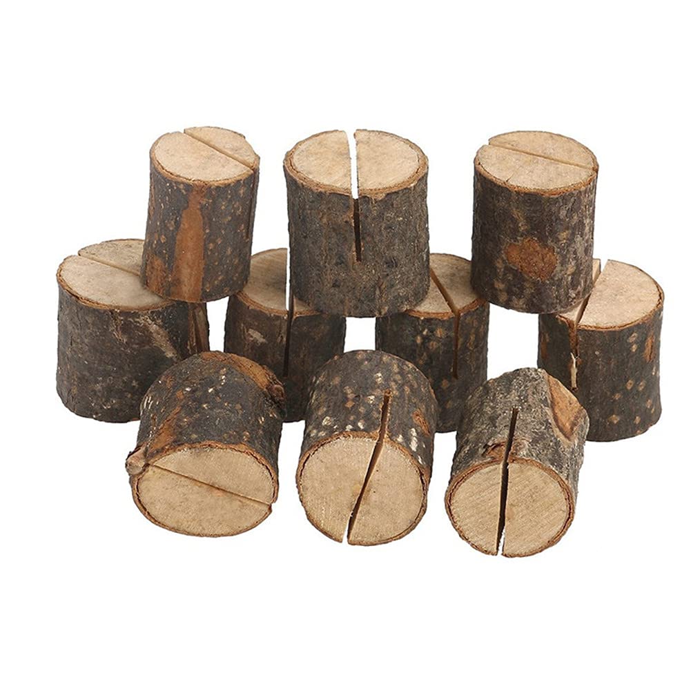 5 Packs Wooden Base Rustic Table Number Place Name Memo Card Holders 3.2cm with Paper Card