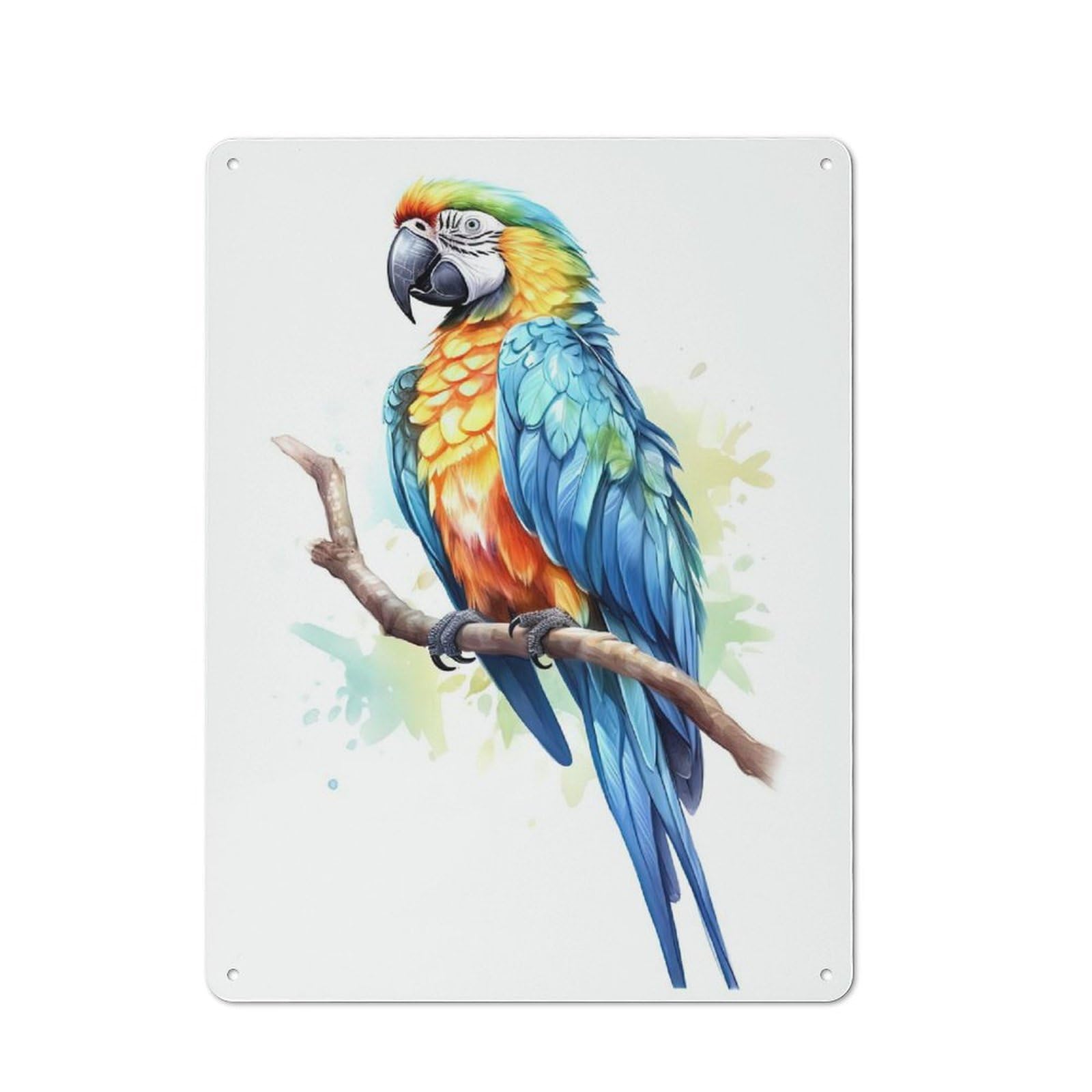 Junmoney Style-11 Metal Sign 40X30cm With Blue Yellow Macaw Parrot For Workshop Wall, Rustic Decor, Wall Decoration For Workshops And Hobby Rooms