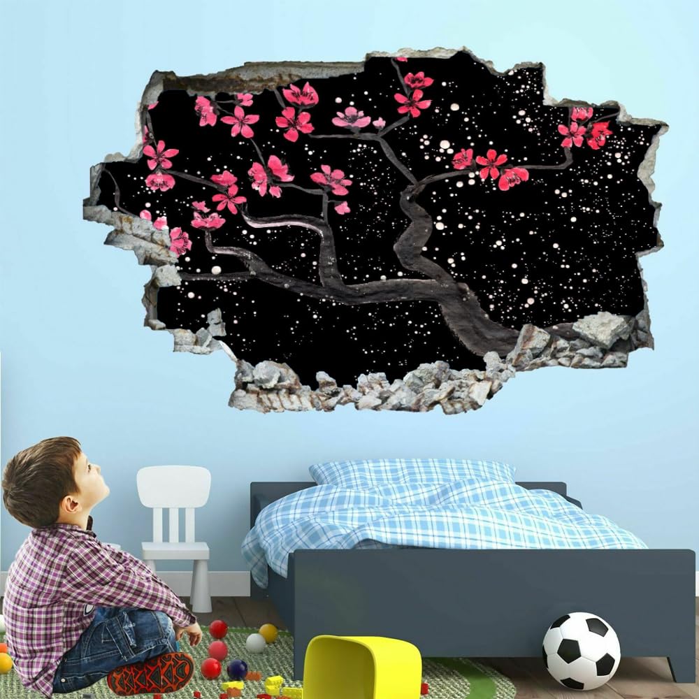 Adesivo Da Parete 3D Rimovibile Fiori Di Ciliegio Giapponesi Decorazione Da Parete, Pavimento, Soffitto, Decalcomania Fracassata, Decorazione Artistica Albero Per Soggiorno, Murale 120x80cm