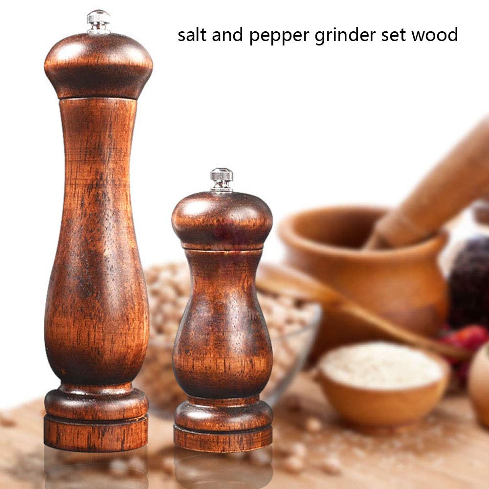 Juego De Molinillos De Sal Y Pimienta De Madera De Acacia Con Platillo - 20 Cm, Molinillo Cerámico Ajustable