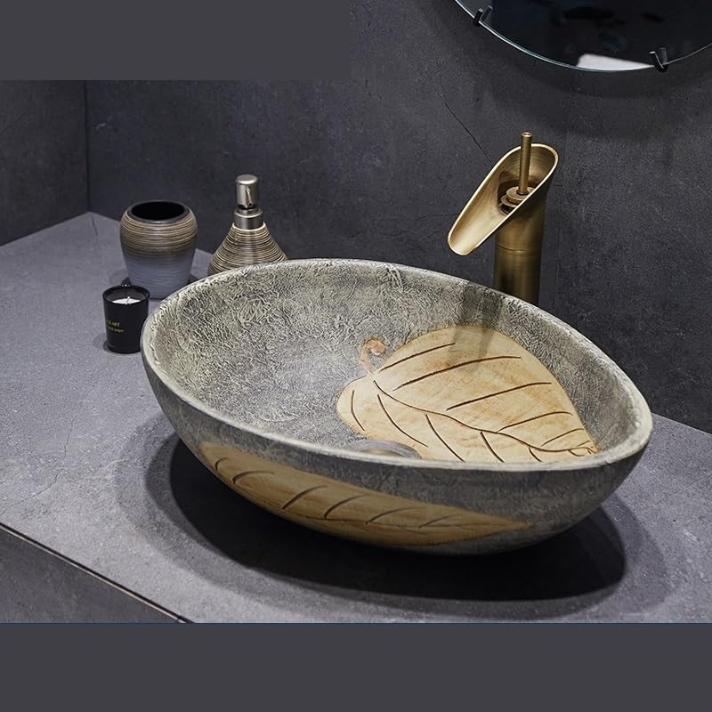 Zlewozmywak naczyniowy Porcelanowa ceramiczna nowoczesna umywalka łazienkowa nablatowa z baterią artystyczną