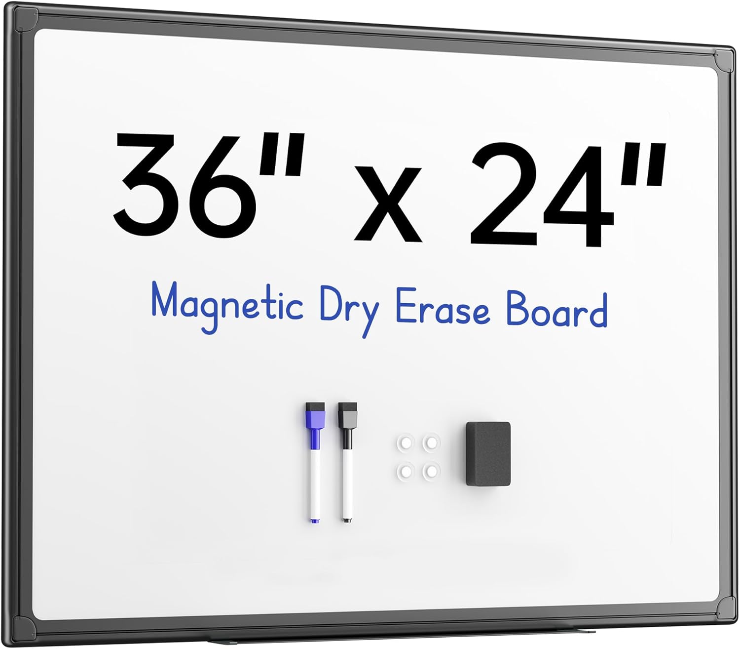 VUSIGN 36” x 24” Magnetic White Board for Wall, Dry Erase Board with Black Aluminium Frame, Hanging Whiteboard for Office, Home, Meeting – Accessories Included