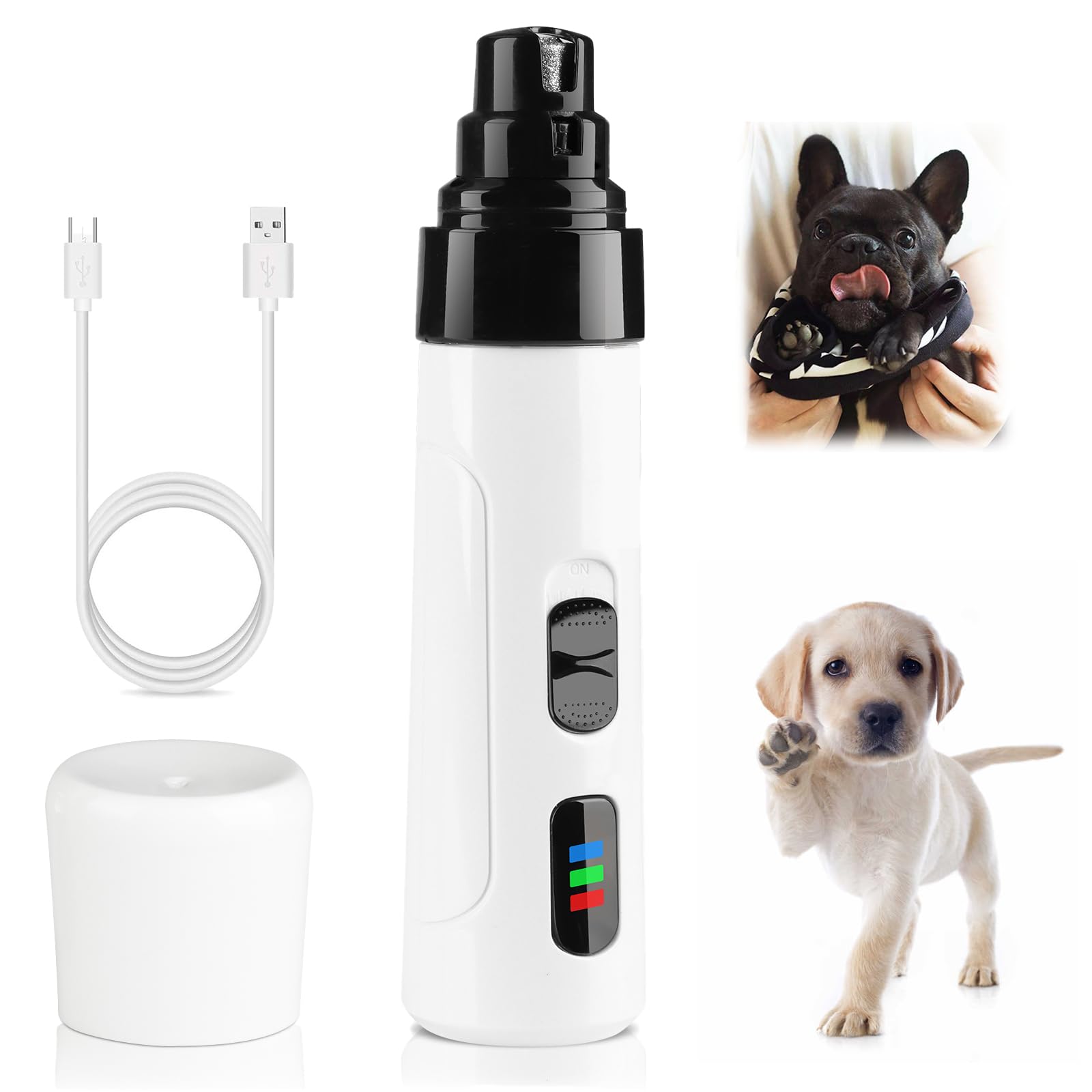 ONRSV 2-Speed Silent Groom Pro Nail Grinder, Rechargeable Quiet Dog Nail Trimmer, Gentle Electric Pet Nail Grinder Tool for Medium Small Dogs & Cats