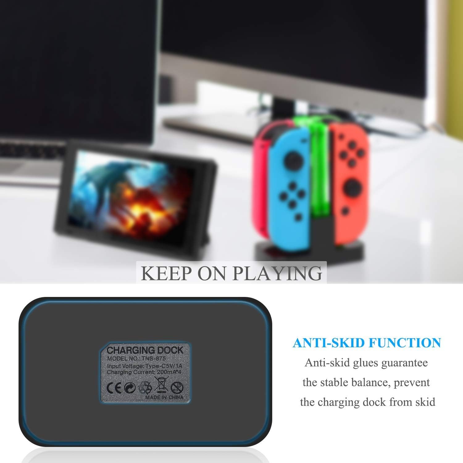 FastSnail Charging Dock Compatible with Nintendo Switch for Joy Con & OLED Model Controller with Lamppost LED Indication, Charger Stand Station with Charging Cable