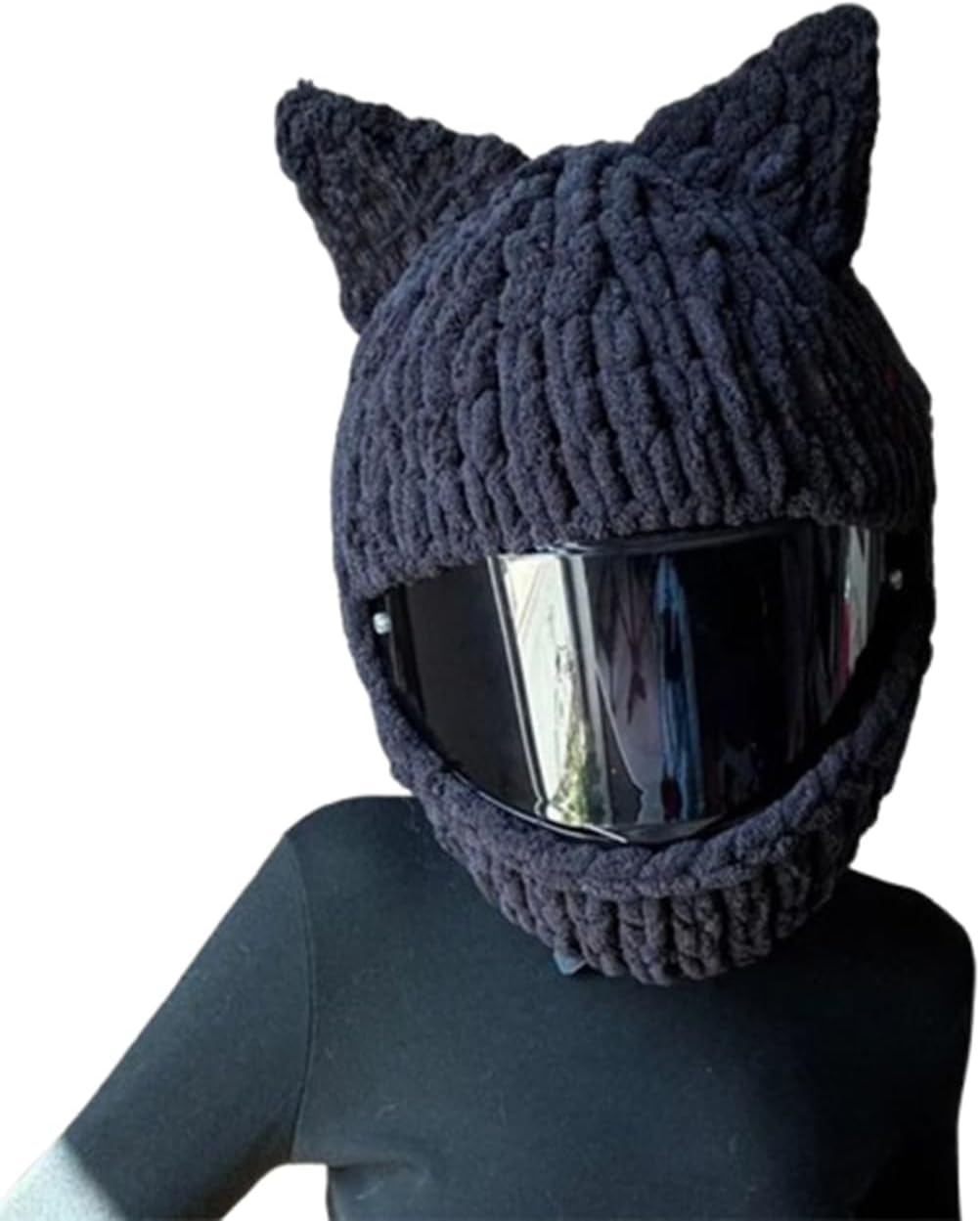 Cat Ear Cartoon Motorcycle Helmet Full Face Covers for Fun Riding & Gifts, Plush Fluffy Funny Hat Suitable for Men Women Gear
