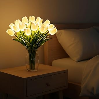 Radiant Romantic Tulip Light, 15 Pcs Twinkling Tree Tulips Led Lights that Never Fade, Flower Shaped Ambient Night Light, Artificial Bouquet Bedside Lamp for Bedroom & Home Decor [Energy Class A]