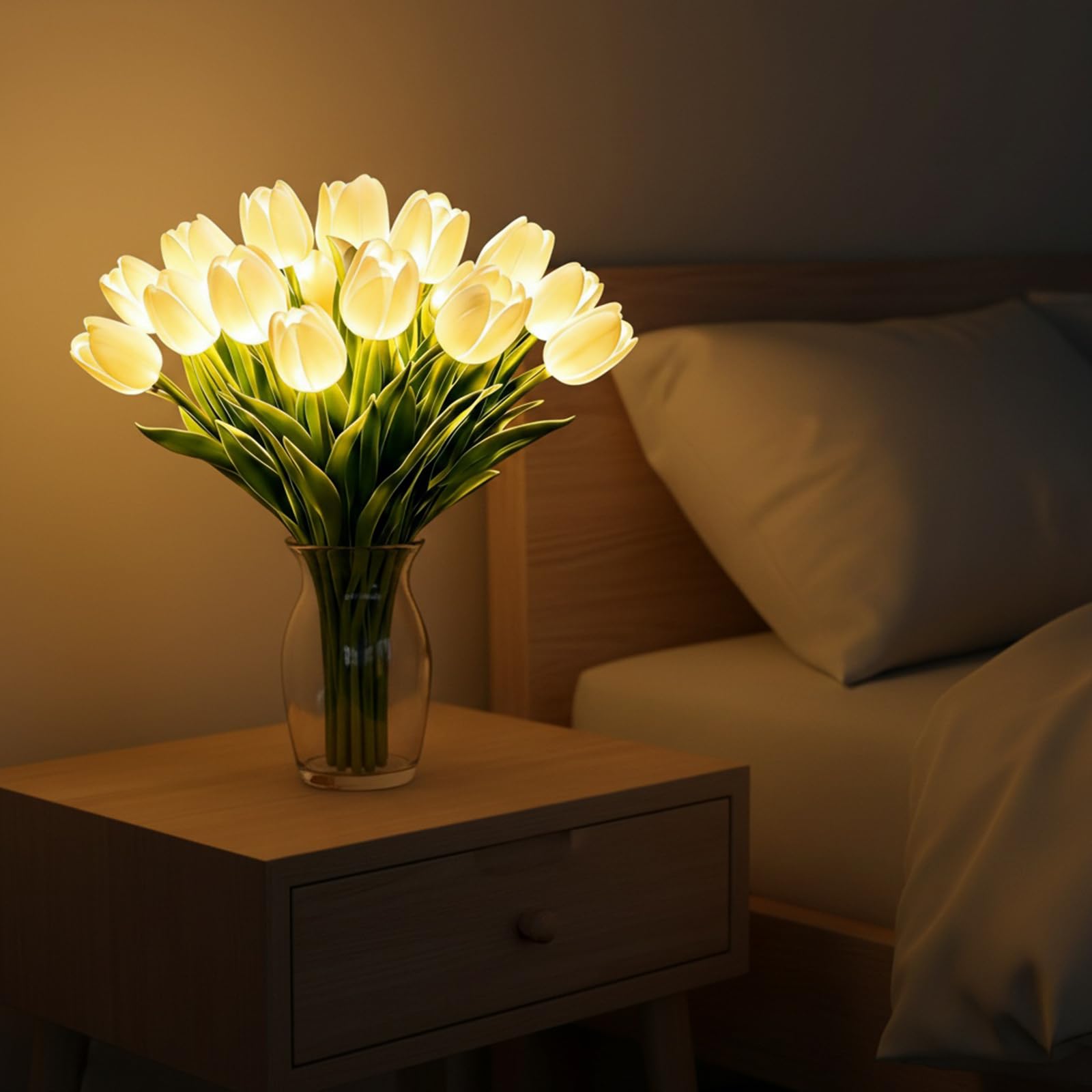Getbstoop 15 Pcs Light Yellow(Warm Light) Radiant Romantic Tulip Light, 15 Pcs Twinkling Tree Tulips Led Lights That Never Fade, Flower Shaped Ambient Night Light, Artificial Bouquet Bedside Lamp For Bedroom & Home Decor