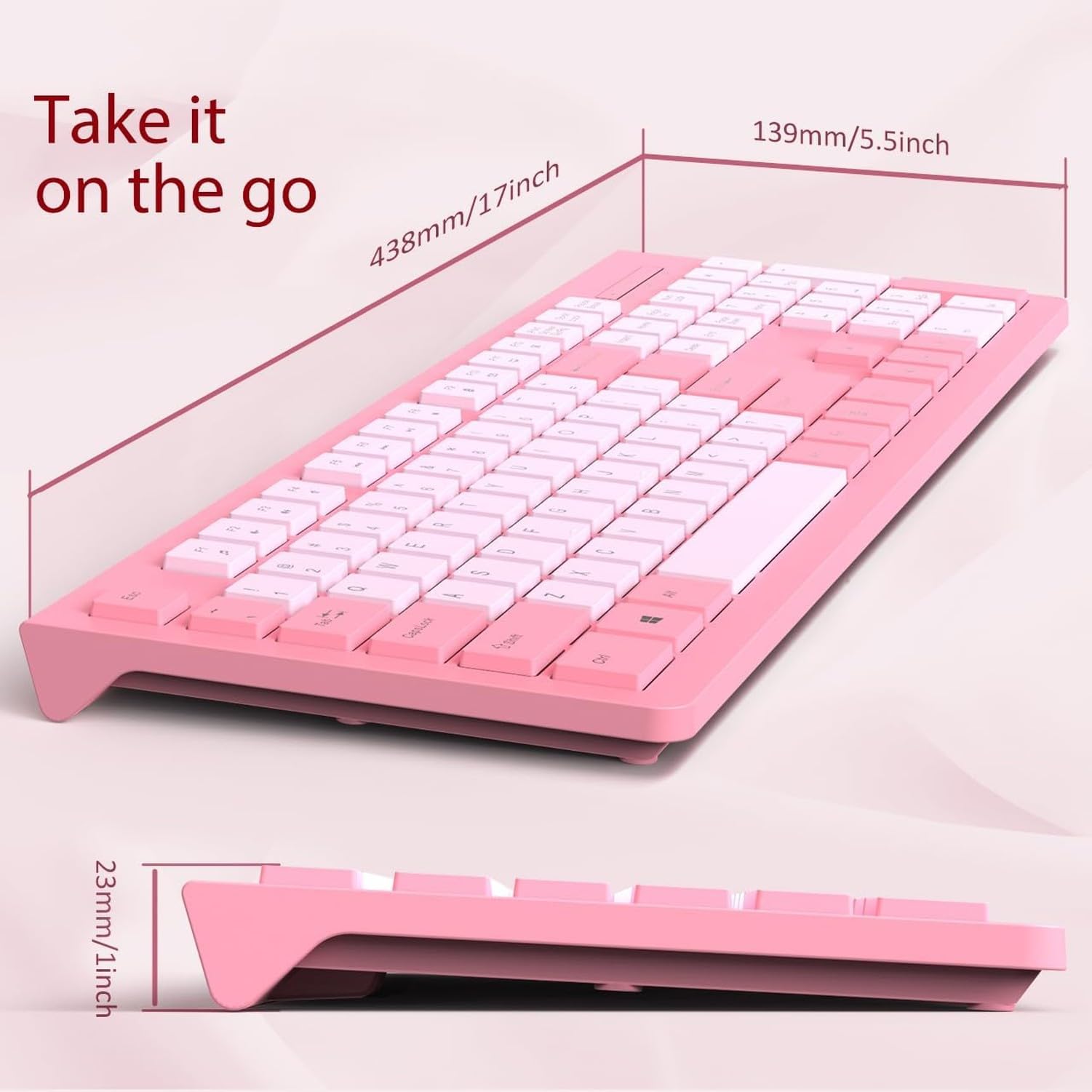Tastiera USB Computer Cablata, Layout Italiano, Tasti Chiclet Silenziosi, Antiriflusso, Tastiera Numerica, Stabile Pieghevole, Indicatori Caps, Lettere Indelebi, Rose Pink, Pack of 1