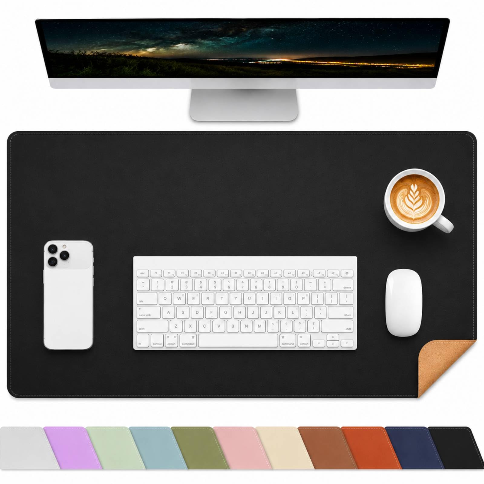 Leather Desk Mat, Large Mouse Mat,PU Leather & Cork Desk Pad, Waterproof Leather Table Protector Writing Pad for Office and Home(60x35cm,Black) — image 1