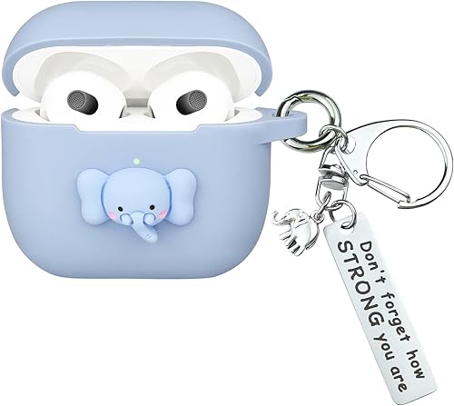 Wonhibo Funda para Airpods 3, linda funda de animal Kawaii para Airpod de 3 generación 2021 con llavero (elefante)