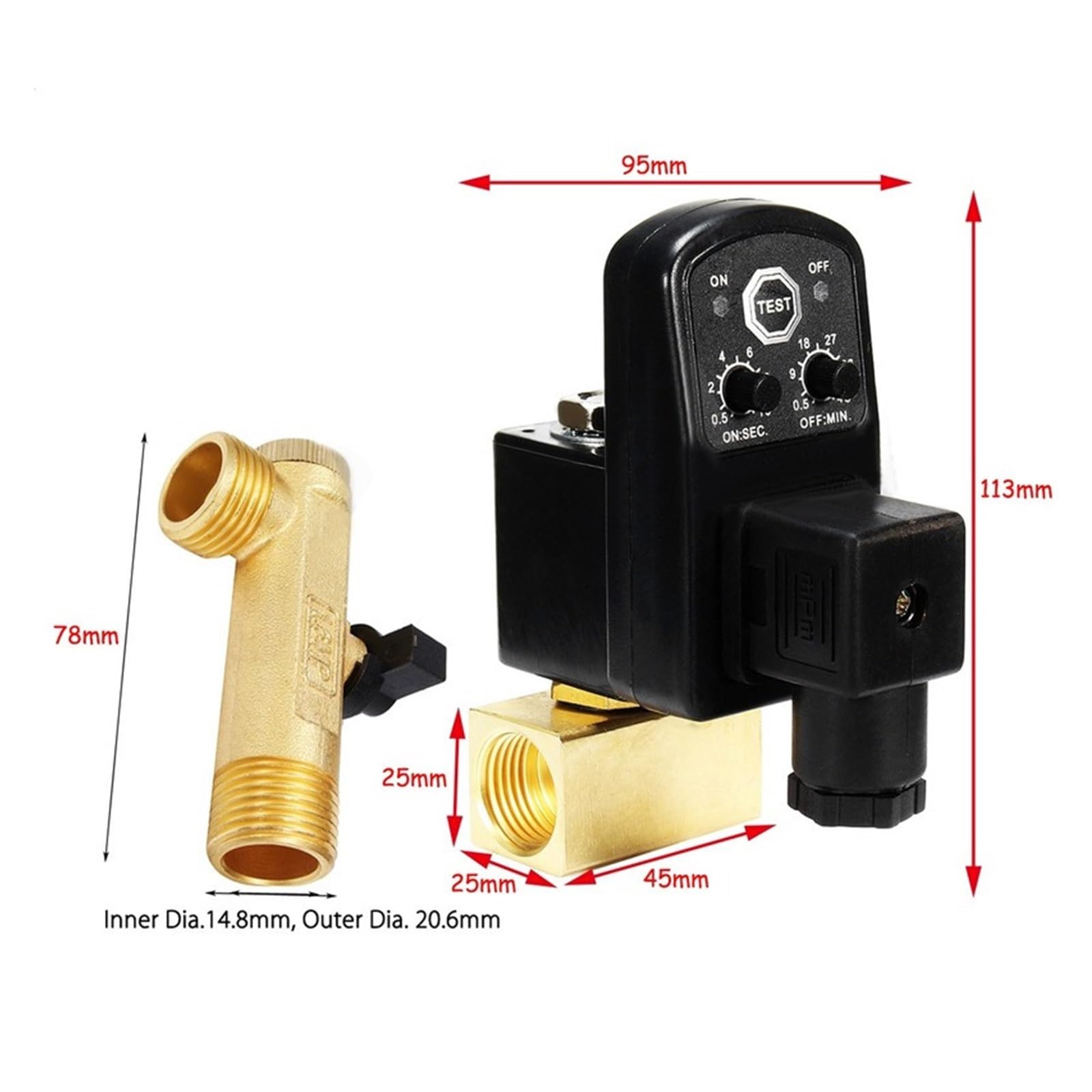 Solenoides, Válvula de drenaje de 1/2 ", compresor de aire electrónico temporizado, tanque de Gas, válvulas de drenaje automáticas de 2 vías for filtros, cilindros de aire, 1 ud.(GREEN_OPT-A)