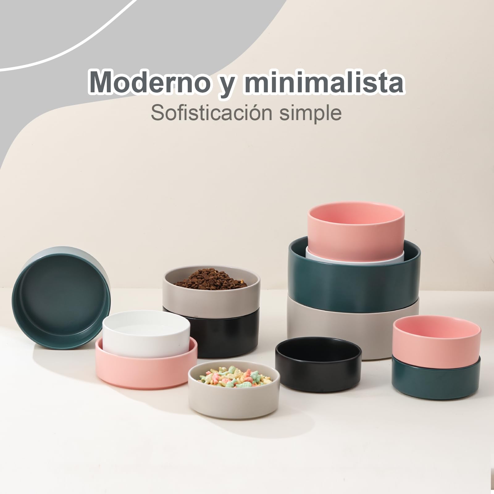 Ceramica Bebedero y Comedero Perro Antideslizante - Comedero para Perros Medianos y Grandes Ideal para Comida y Agua - 21,5 cm - 750 g / 1750 ml - Blanca
