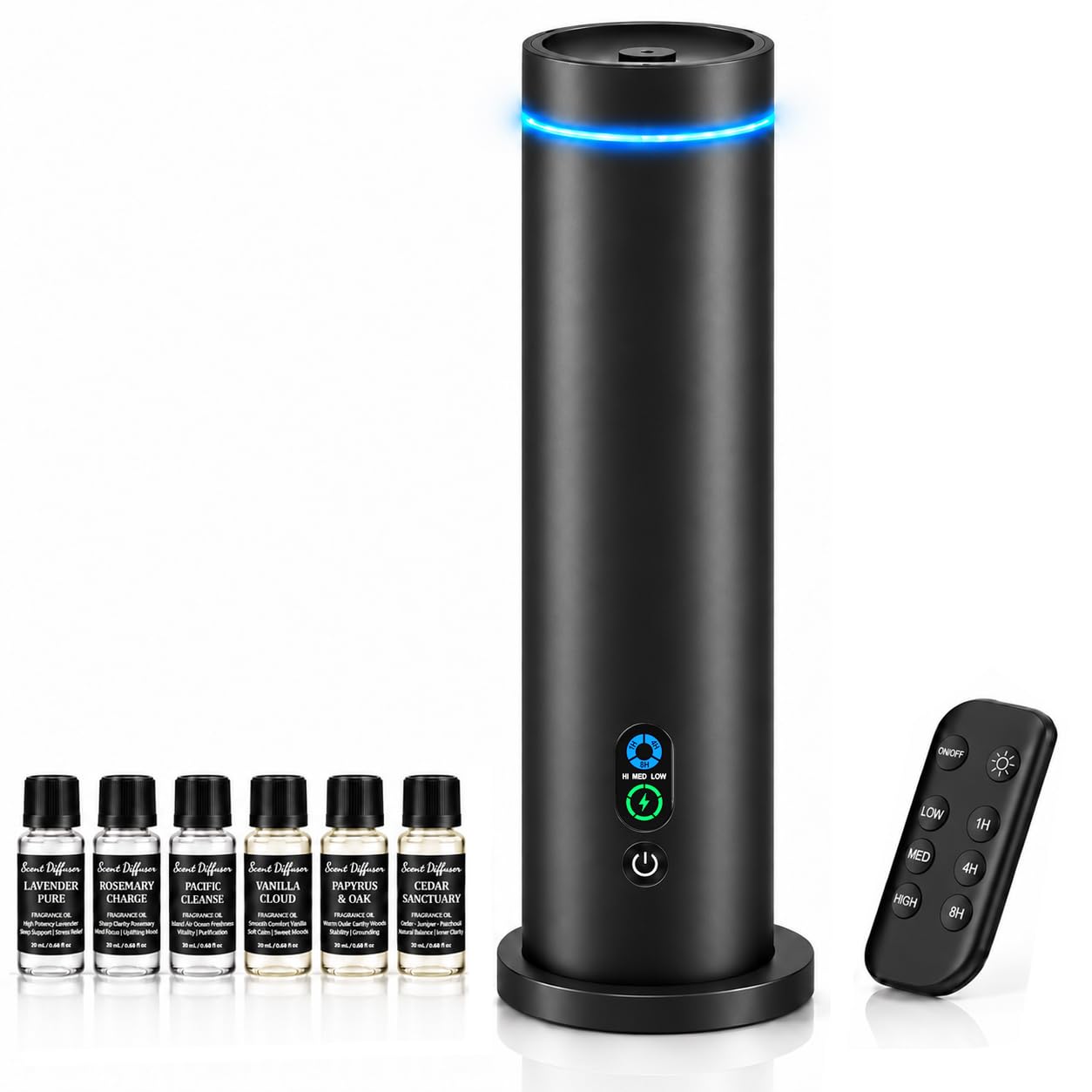 Diffusore senz'acqua, copertura 1000 mq, diffusore di oli essenziali con inclinazione, telecomando, modalità nebbia regolabile, diffusore per aromaterapia per casa, grande stanza, ufficio, hotel, nero