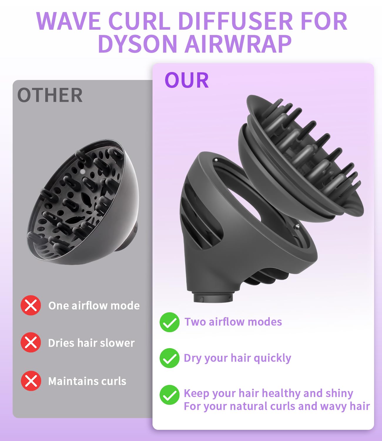 Accessori Diffusore Wave+Curl per Styler HS01 HS05 HS08 – Diffusore compatibile per Dyson Airwrap per Capelli Ricci e Volume – Accessori Styling Professionale per Asciugacapelli Ricci Naturali