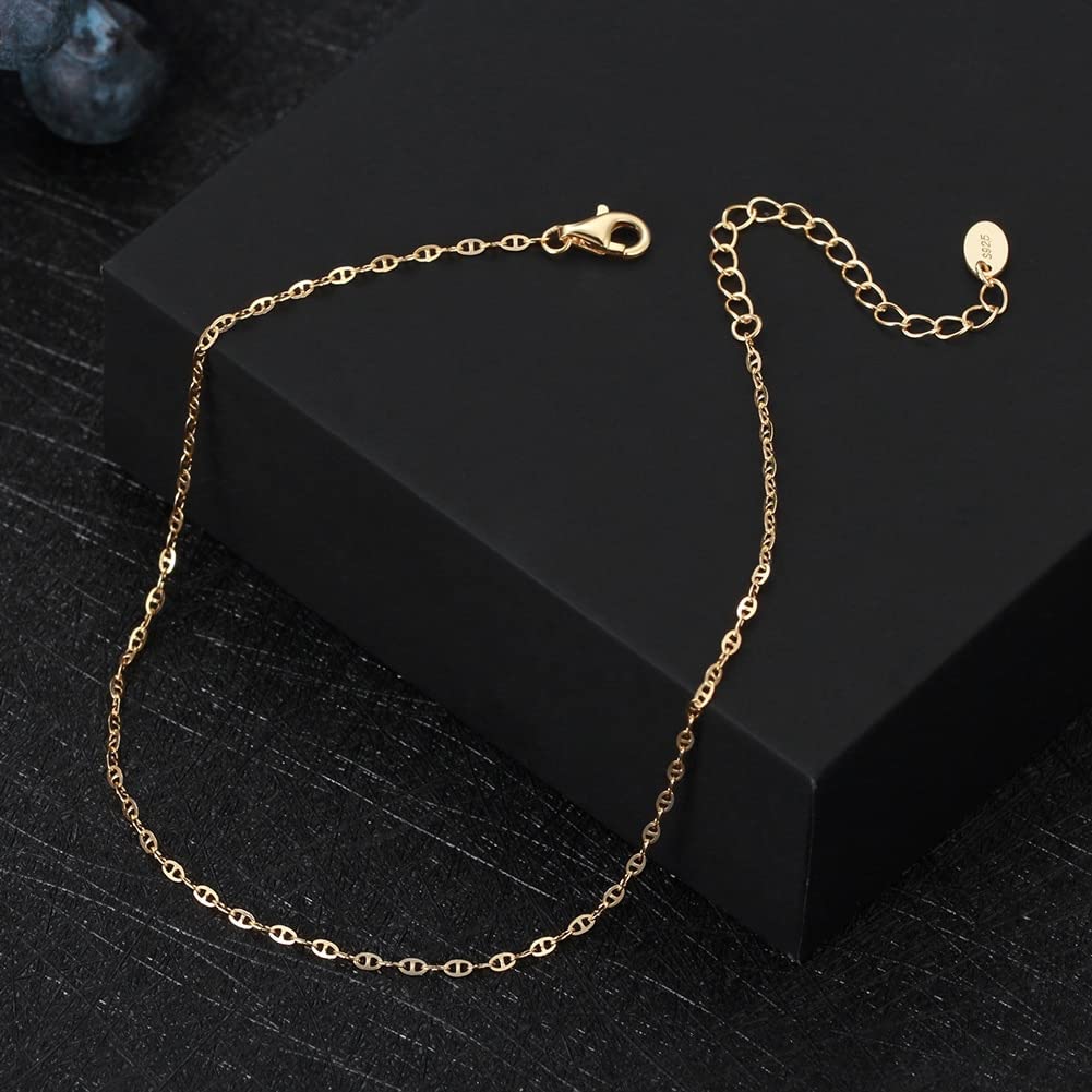 Pulsera de pie, cadenas for el tobillo, 2 piezas / juego 925 Cadena de eslabones de marinero de plata esterlina Tobilleras con clip de papel de tenis for mujeres Correas de cadena de pie de verano Joy