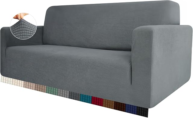 HEYOMART High Stretch Sofa Cover 1 2 3 4 Seater Couch Cover for Living Room Jacquard Knitted Thick Sofa Slipcovers for Dogs Pets Cats Furniture Protector (4 Seater, Light Grey)