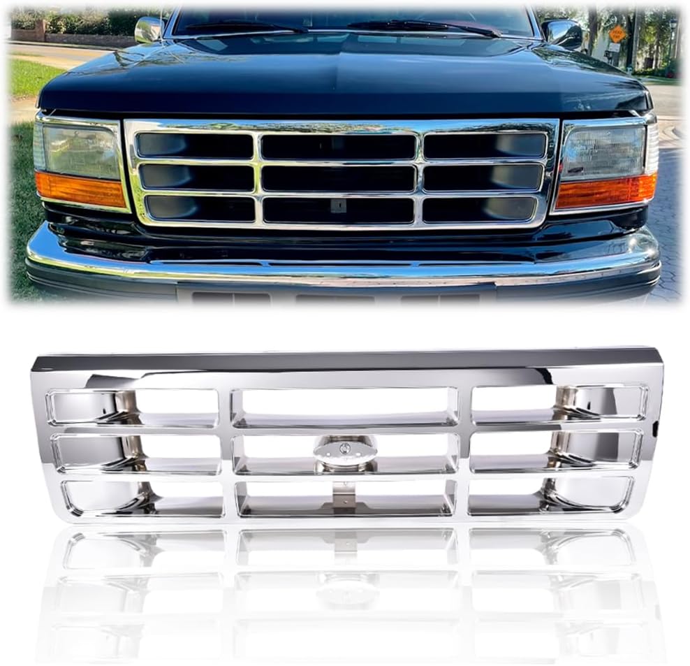 PIT66 Front Bumper Grille Grill, Compatible with 1992-1996 Ford F150/1992-1997 F250 Silver F4TZ8200A, FO1200173, F2TZ13064D, FO2512130, F2TZ13064C, FO2513131