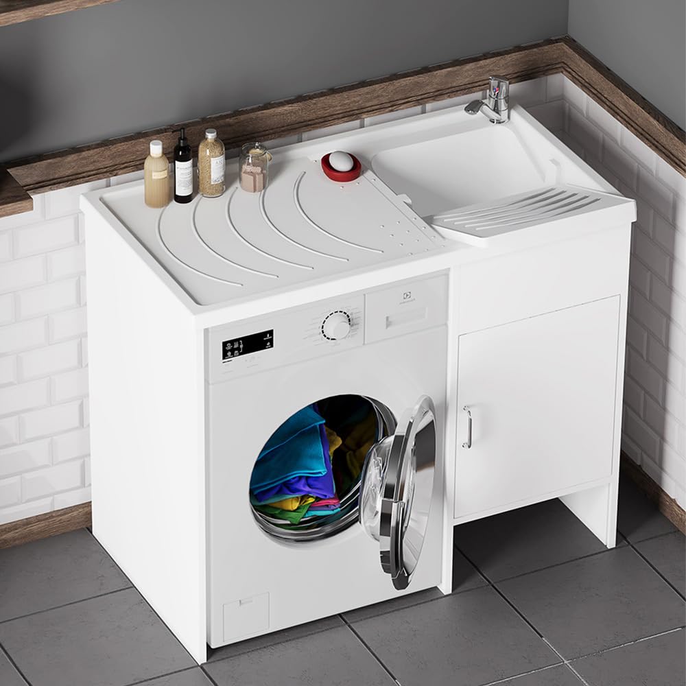 Inbagno Lavatoio e Coprilavatrice con Mobile in PVC 109x60x85 cm Bianco Vasca Destra