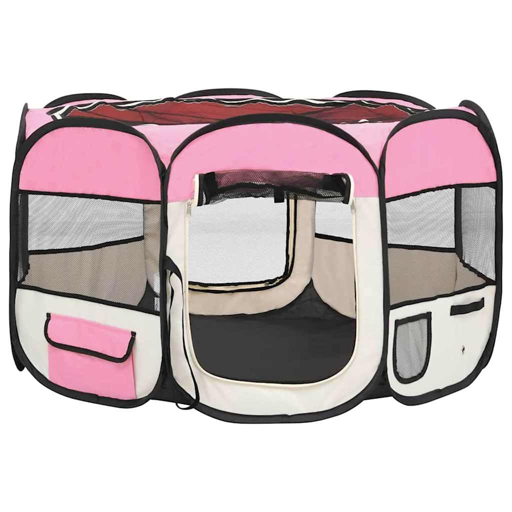 Parco Cane Pieghevole Rosa 110x110x58 cm con Borsa per il trasporto