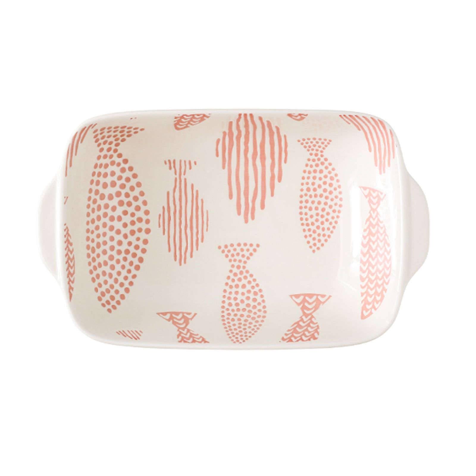 Nordic Ceramic Baking Dish For Oven, Rectangular Lasagne Dish With Handle, For Casserole Tapas Pies-Pink-Fish