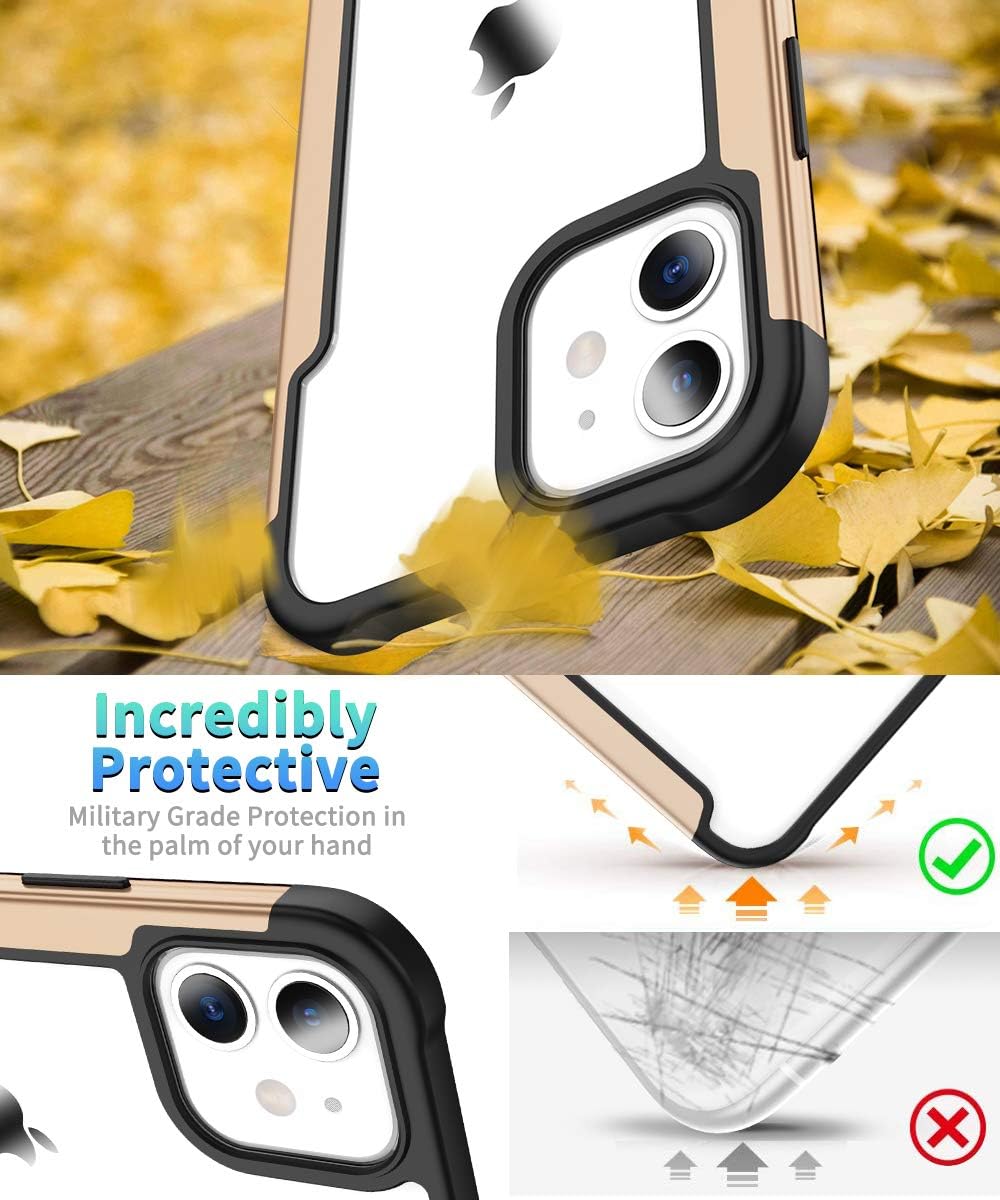 AEDILYS Compatible with iPhone 11 Case [Airbag Series] with [2 x Tempered Glass Screen Protector] [Military Grade ], 15Ft. Drop Tested [Scratch-Resistant], Wireless Charging, 6.1 Inch- (Gold)