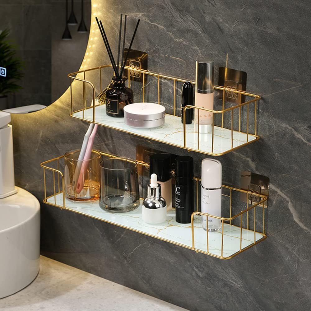 FIZOZI FIZOZI-Bathroom Shelves, Thickness Toughened Glass Shelf, with Chrome Finish Shelf Supports Used for Bathroom Bedroom Office (34.5 x 13 x 7.5 cm)