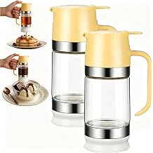 Dispensador De Leche Condensada, 12oz Honey Dispenser with Handle No Drip Backflow Design Condensed Milk Dispenser with Base for Kitchen Pancake Condensed Milk Syrup and Jam yellow*2