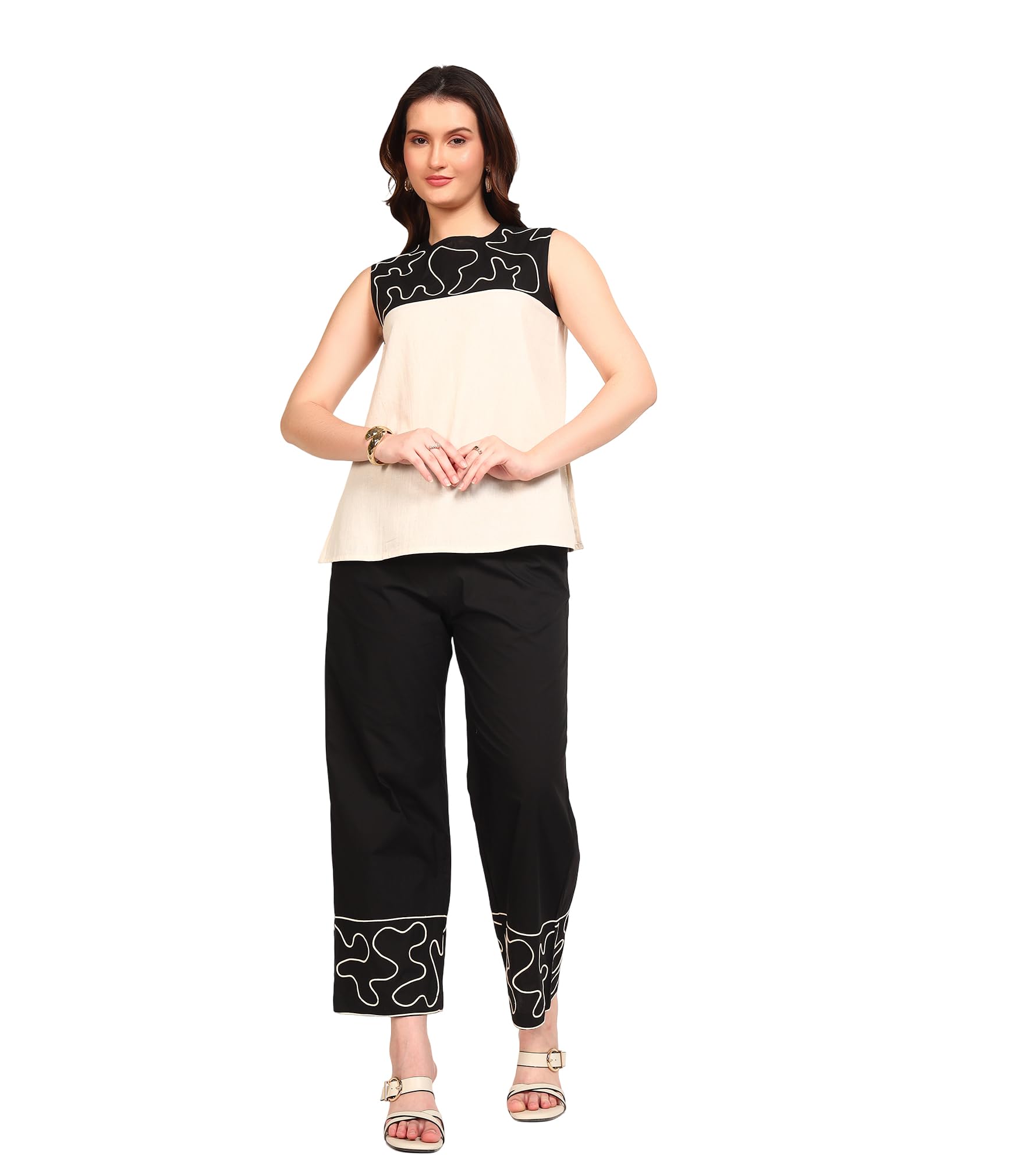 deebaco Solid Cotton Embroidered Top With Pants Co-Ord Set For Women's|Round Neck Sleeveless Regular Fit Stylish Summer Western Casual Wear Ladies Trendy Cord Set-picture-36