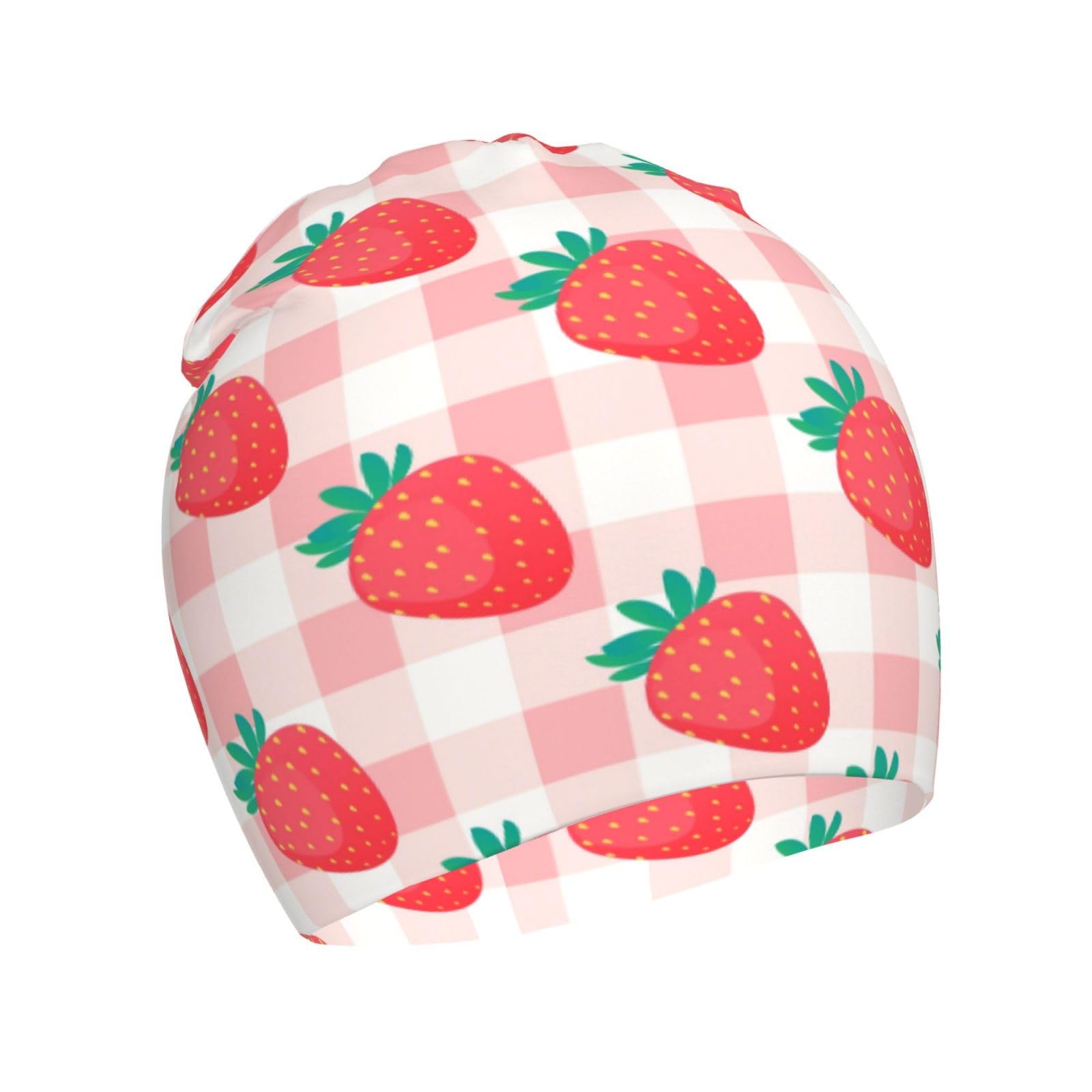 Rqzwdq Cute Strawberry and Green Leaves Pattern Kids Beanie Hats Warm Knit Beanie Cap Skull Caps Gifts Decor for Boys Girls