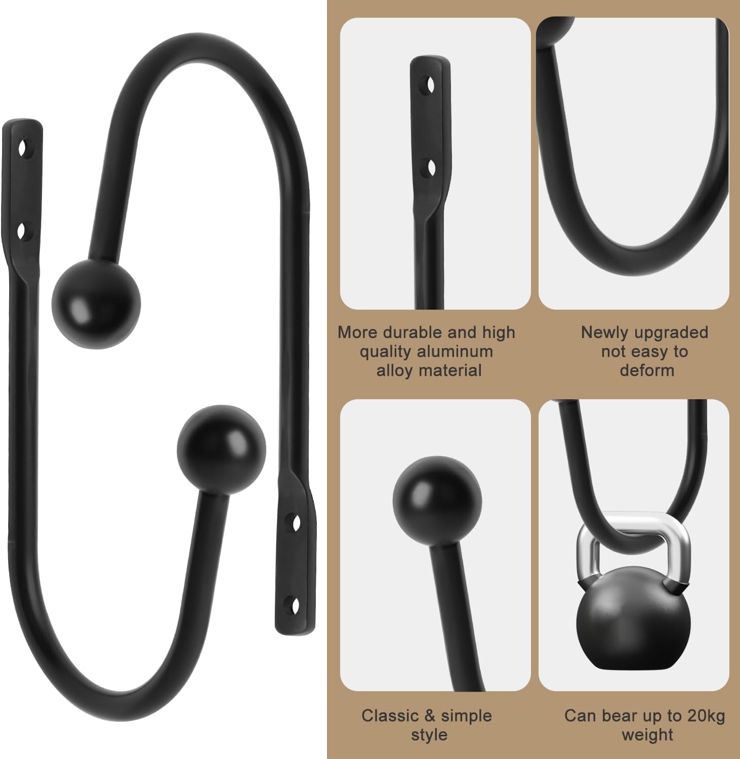 Curtain Holdback 4 Pack Curtain Tiebacks Curtain Holders for Wall Curtain Pull Backs U-Shape Curtain Hooks for Wall with Screws for Drapes, Black