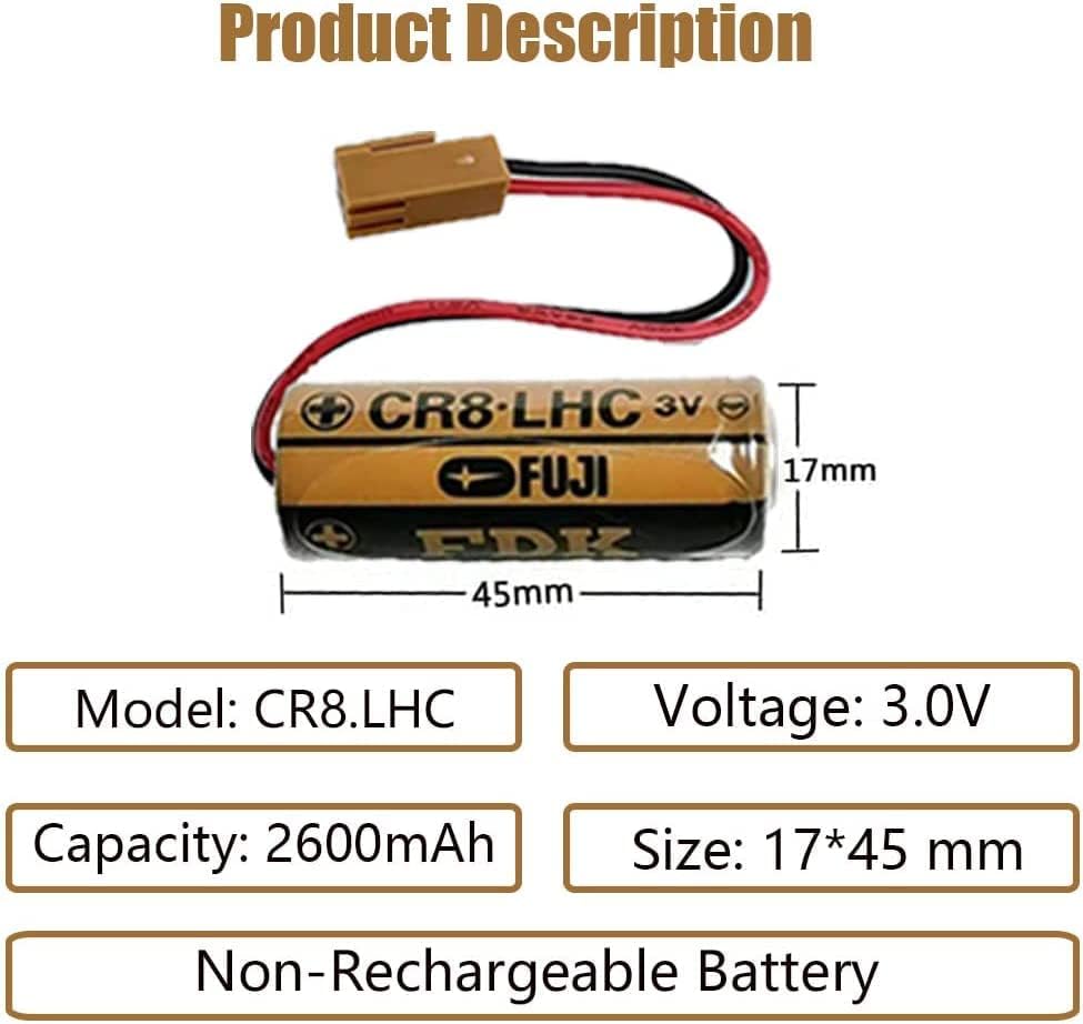 Miniatura 2 de Paquete de 5 baterías de litio CR8-LHC 3V 2600mAh de repuesto para Fuji FDK CR8-LHC PLC controlador batería de respaldo con enchufe marrón