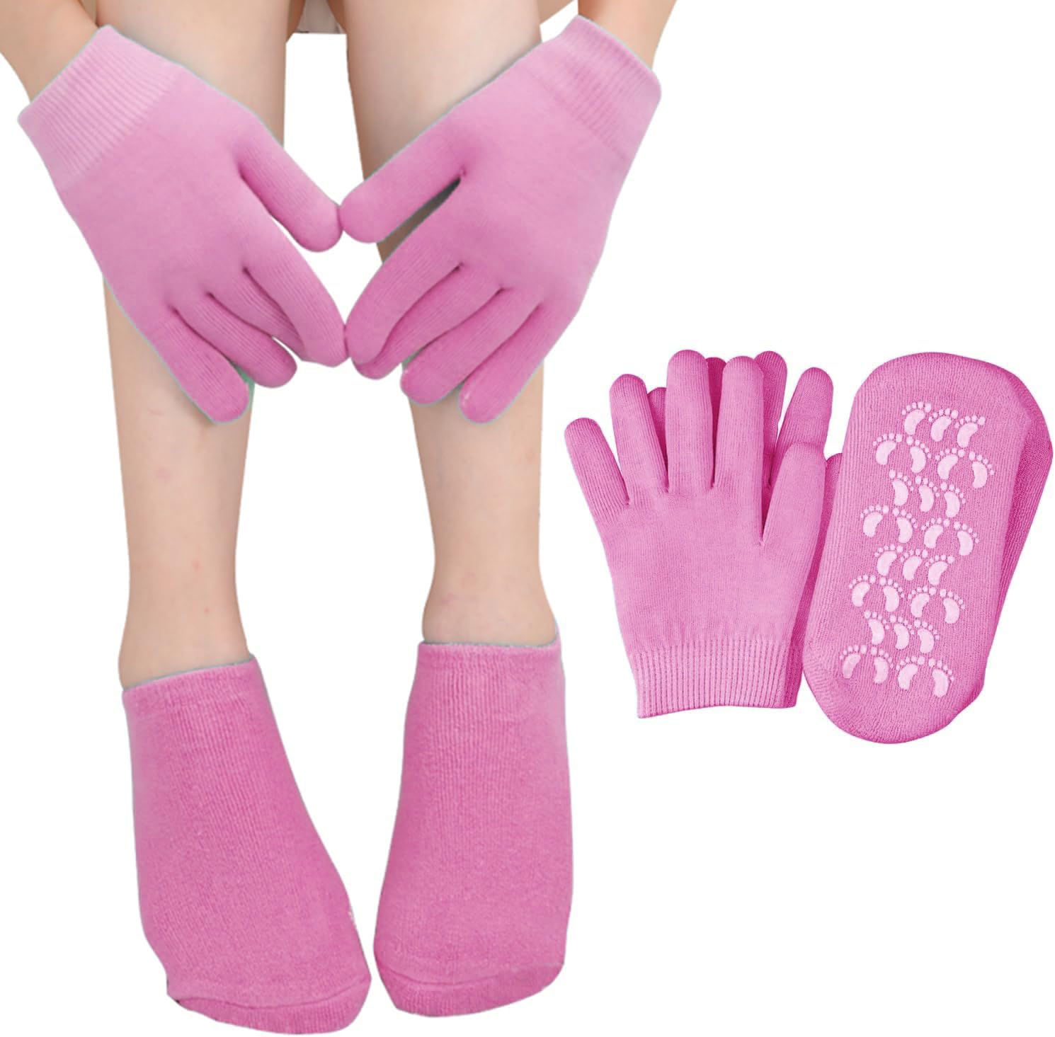 Style Keepers 4Pcs Moisturizing Glove And Sock, Gel Spa Moisturizing Therapy Sock Glove, Soften Repairing Dry Cracked, Hands Feet Skin Care, Effective In Repair Dry And Chapped Hands(Pink)
