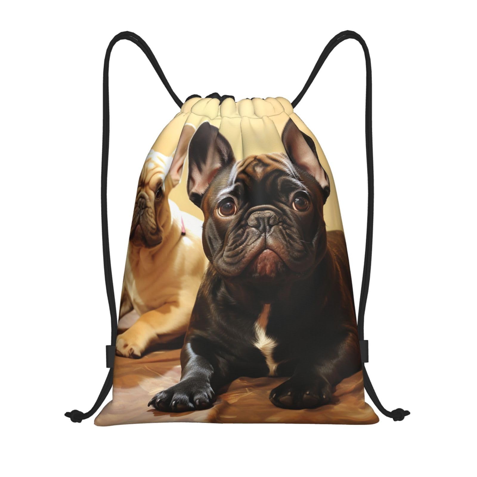 Toxocmdkle Unisex Black Drawstring Backpack Foldable String Bag Cute French Bulldog Graphics Resistant Sackpack Sports Gym Bag For Shopping Yoga