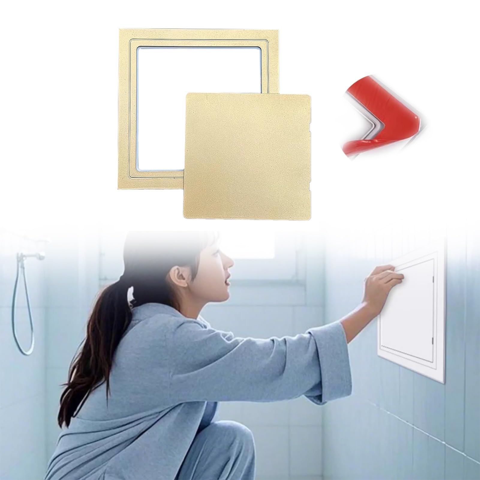 OIFAODAO Stainless steel access door， Self Adhesive Access Panel for Bathroom - Removable Wall Cover for Plumbing Servicing, Tile & PVC(Gold,150x150mm (5.9x5.9in))