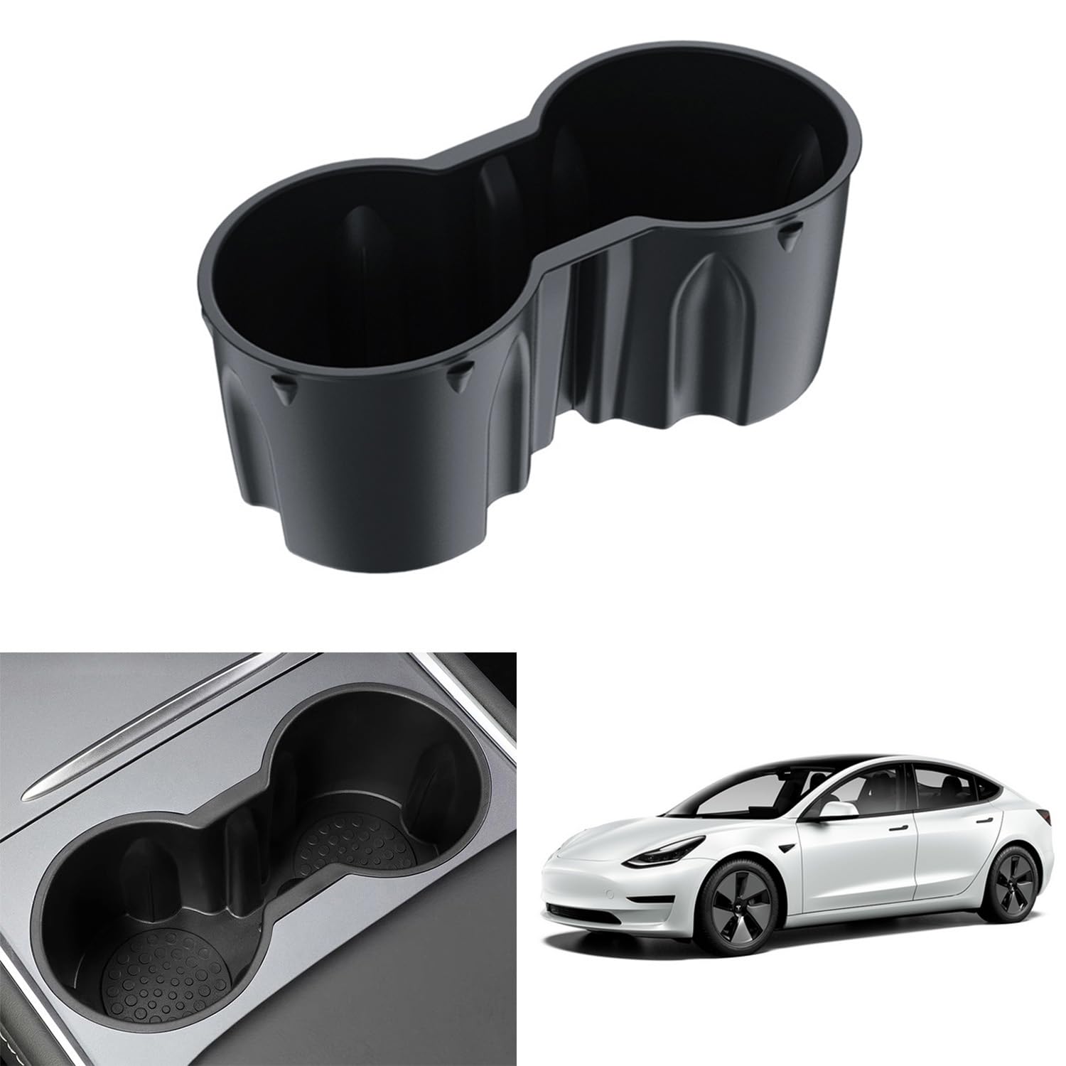 T Tersely Center Console Cup Holder Insert Compatible with Tesla Model 3 Model Y 2021 2022 Slot Slip Limit Clip Water Cup Coffee Mug Storage Holder for Car Accessories (Black)