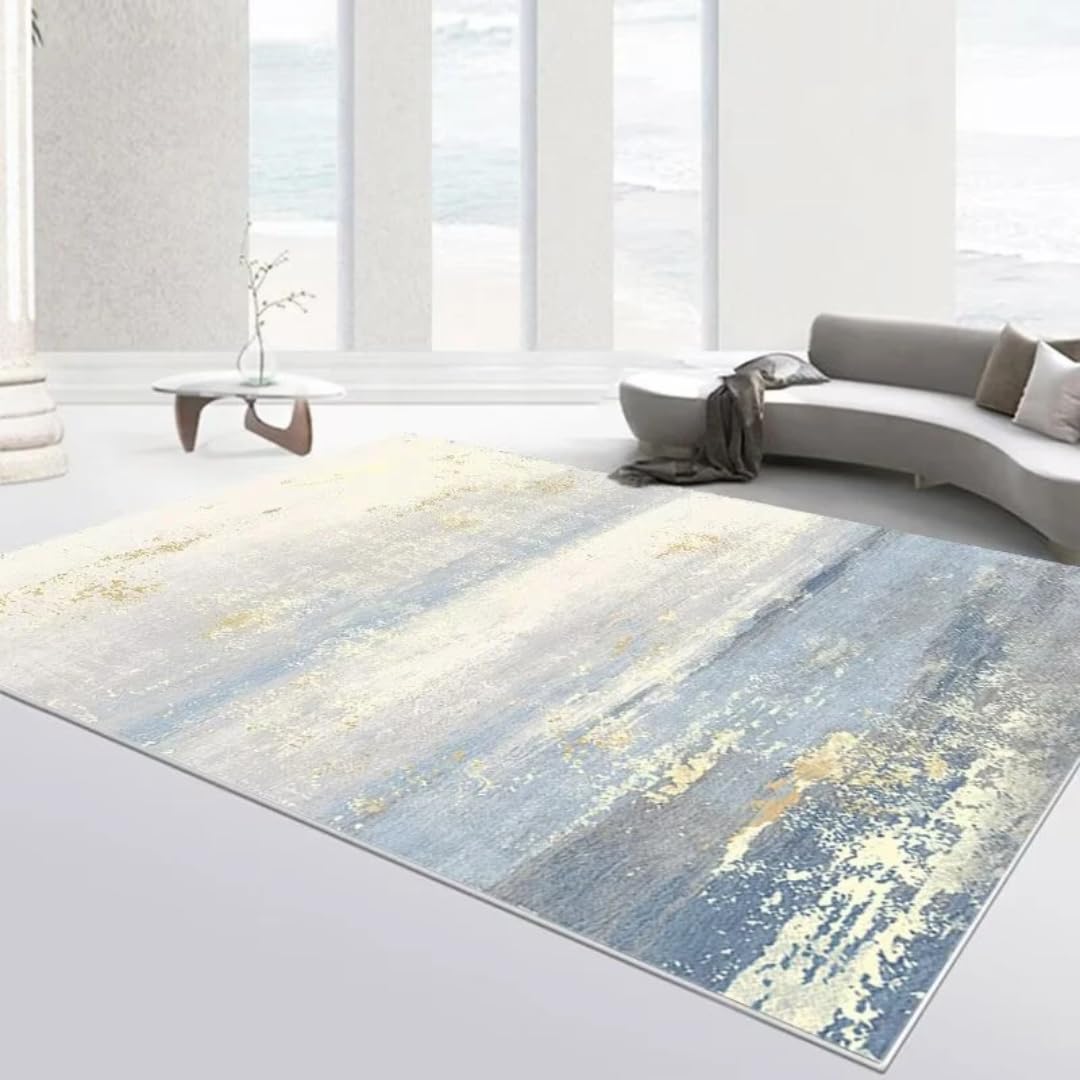 Grand tapis abstrait 140 x 200 cm de salon au tissage non pelucheux