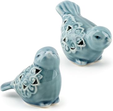 Set of 2 Ceramic Bird Figurines, Bird Decor for Home, Office, Garden, Coffee Shop, Small Bird-StatuesColorBlue