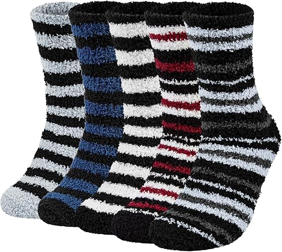 Cropgain Mens Fluffy Socks 5 Pairs Winter Cozy Warm Slipper Fuzzy Sleeping Gift Socks for Christmas Mens Womens