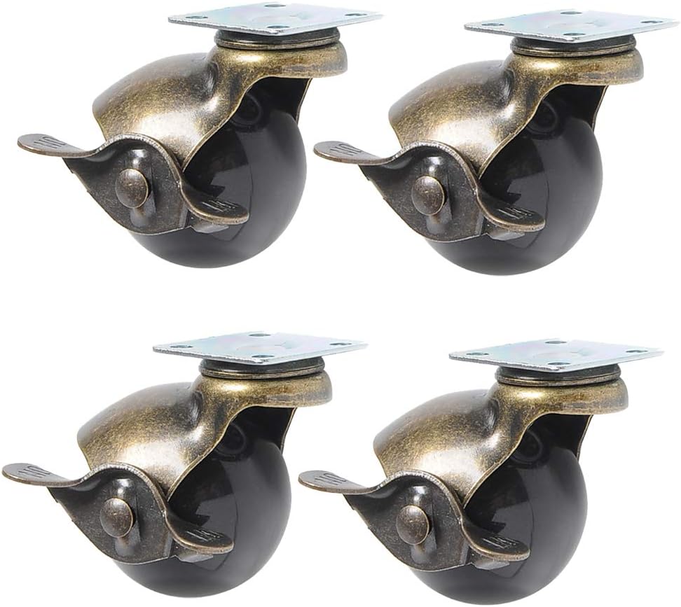 Ball Furniture Casters Wheels with Brake,40Mm 360° Swivel Antique Brass Top Plate Casters for Tolley Cabinets Wheelchairs(60Kg of 4 Packs)