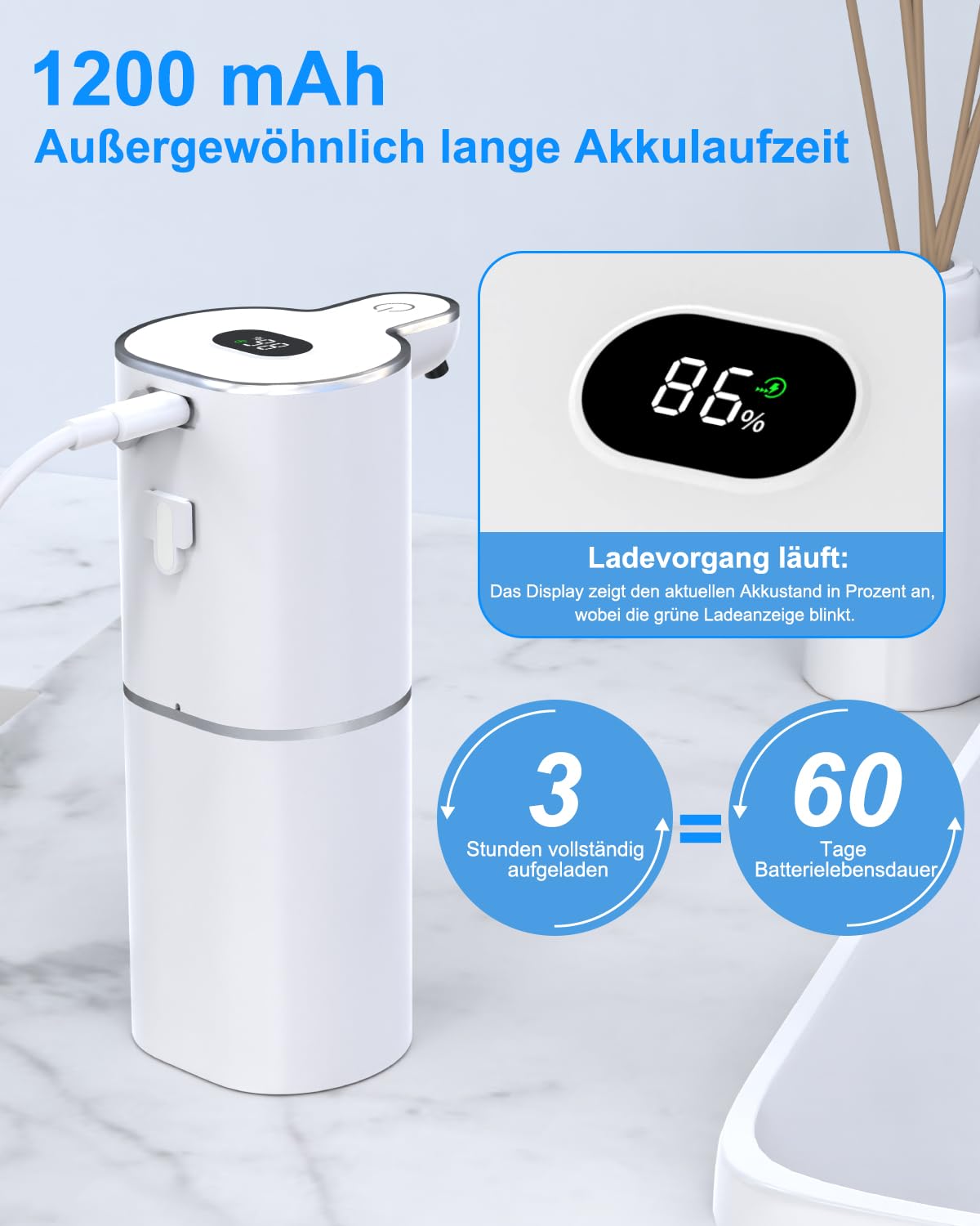 Etopgo Seifenspender Automatisch Schaum, 380ml Schaumseifenspender Elektrisch mit Digitalanzeige, No Touch Seifenspender Schaum mit Sensor, Wandmontage, IPX5 Wasserdicht für Badezimmer, Küche - 5