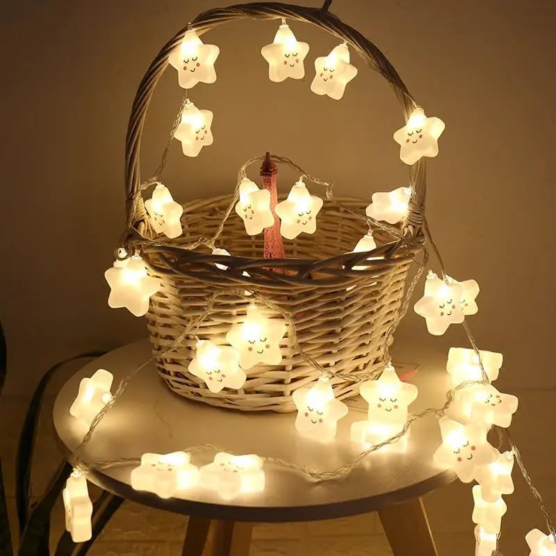 Image of Xenith 14 LED Smiling Cute Star Serial String Fairy Light Baby Night Light Cloud Light Cute Kids Night Lights for Christmas Light Diwali Lighting for Home Decoration (Warm White, 3.5 Meter)