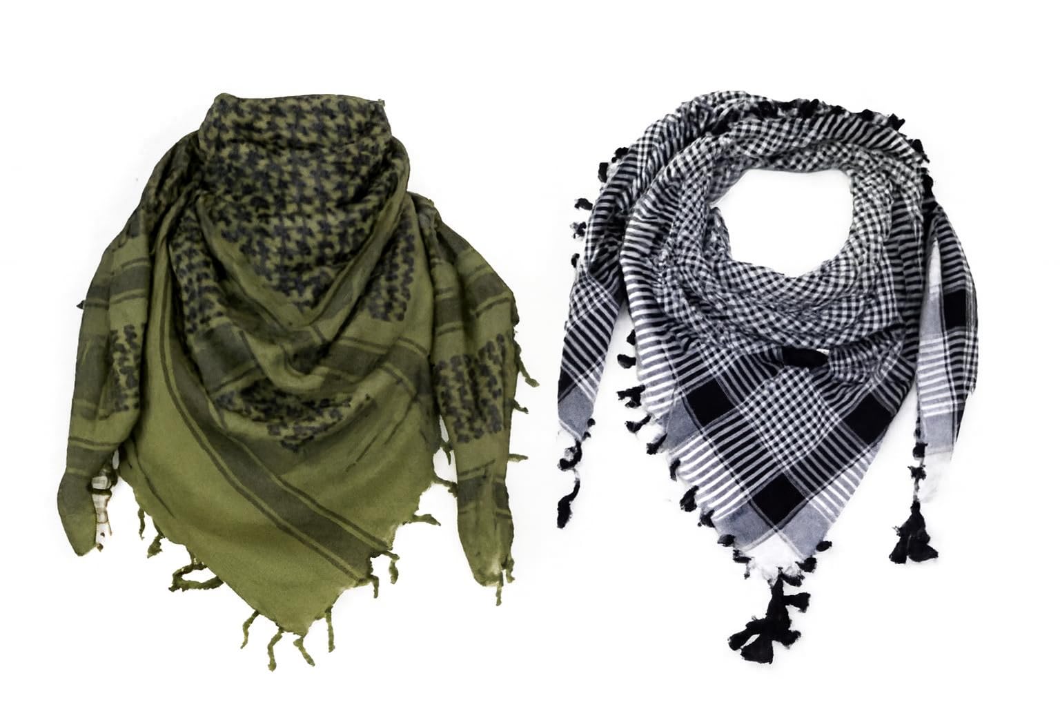 Tactical Shemagh Scarf, Military Desert Keffiyeh, Pack of 2, Olive Green and Black White-image-37