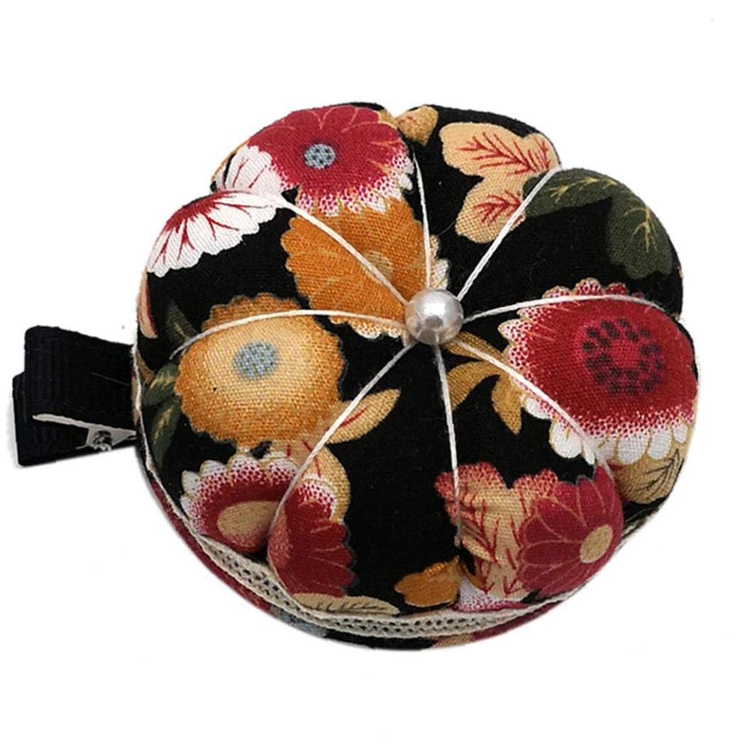 Bongles Pin Cushion Bracelet - Black Floral Pattern - Cotton with Polyester Padding - Sewing Accessory