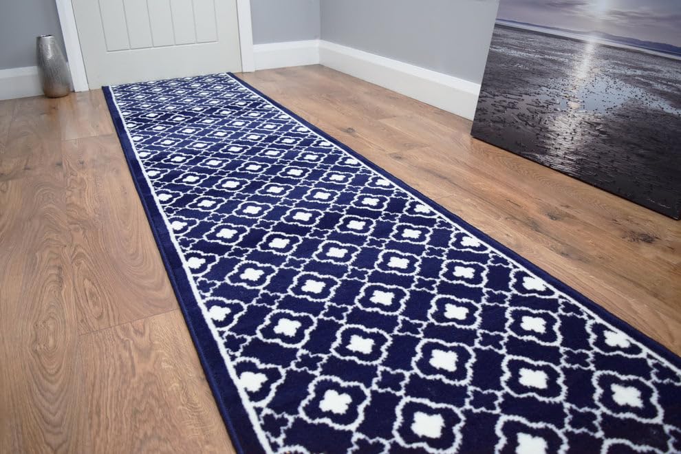 SrS Rugs® Luna Collection, Modern Long Carpet Runner Rug for Entrance Hall and Stairs. Smooth Soft 8mm Depth Pile. 70cm Wide (Cloud Navy, Length: 27' (823cm)) — image 1