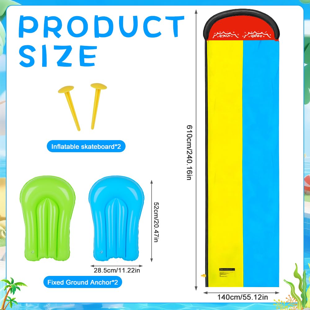 Double Wasserrutsches mit 2 Bodyboards, 19.6ft/600cm Wasserrutsche Garten für Kinder, Wasserrutsche mit Sprinkler Sommer & Splash-Pool, Wasserspielzeug Kinder Outdoor, Gartenspielzeug