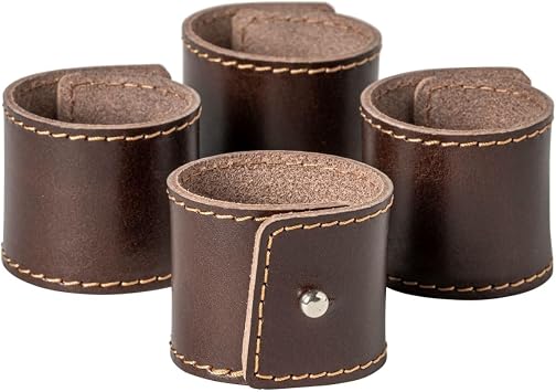 Costa Nova 2" Leather Napkin Rings, Brown - Set of 4 | Vegetable Tanned | Handcrafted in Portugal | Utensil and Cutlery Safe Material | Restaurant Quality Tableware