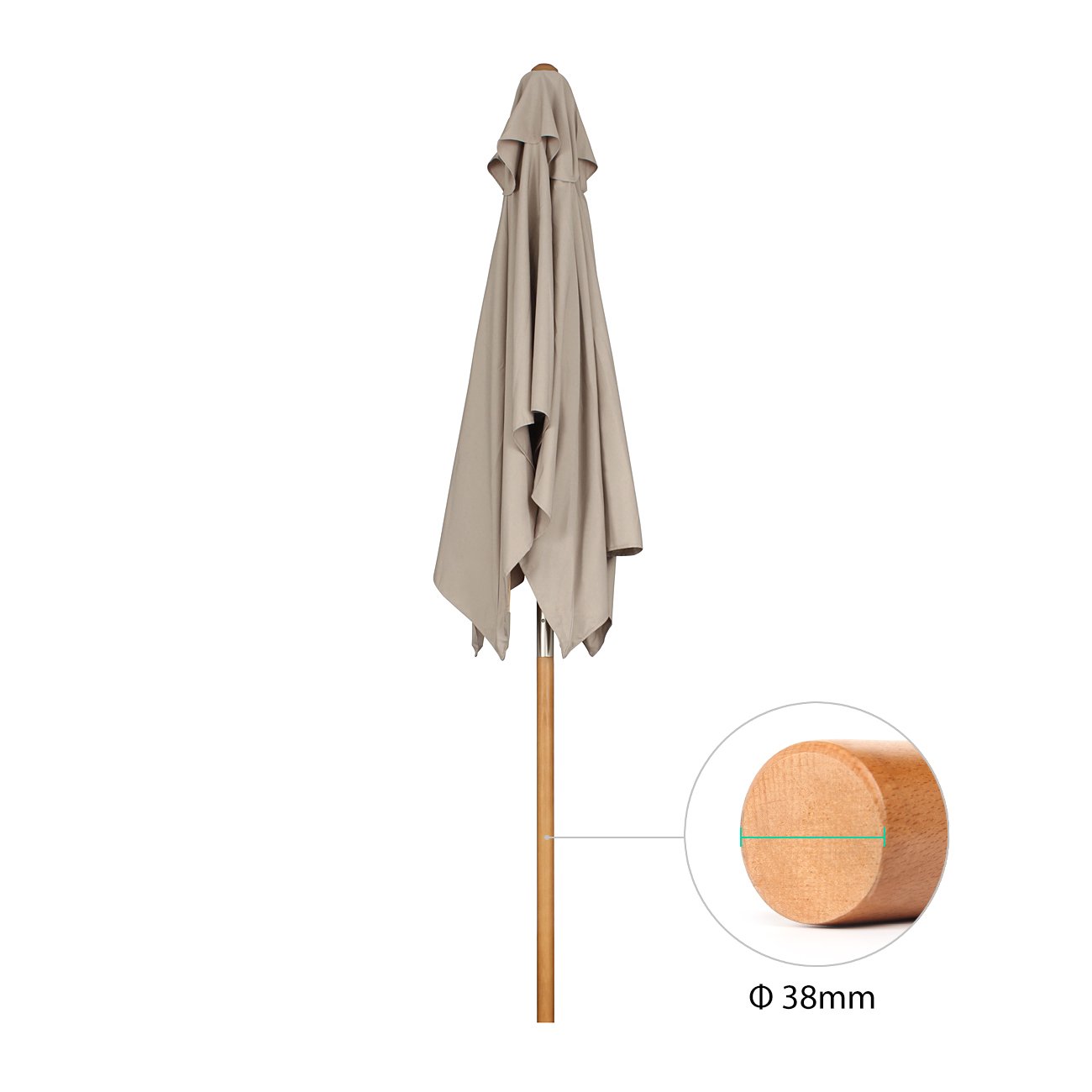 Sekey Parasol Rectangulaire en Bois 200x150 cm pour Marché/Jardin – UV50+ Inclinable avec Toile Recyclée GRS Taupe