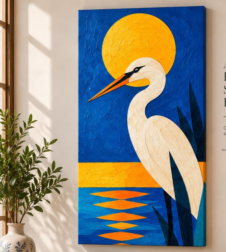 Original Acrylic Handmade Painting of Heron on Canvas | Hand-Painted, Ready to Hang, Stretched Canvas-picture-29
