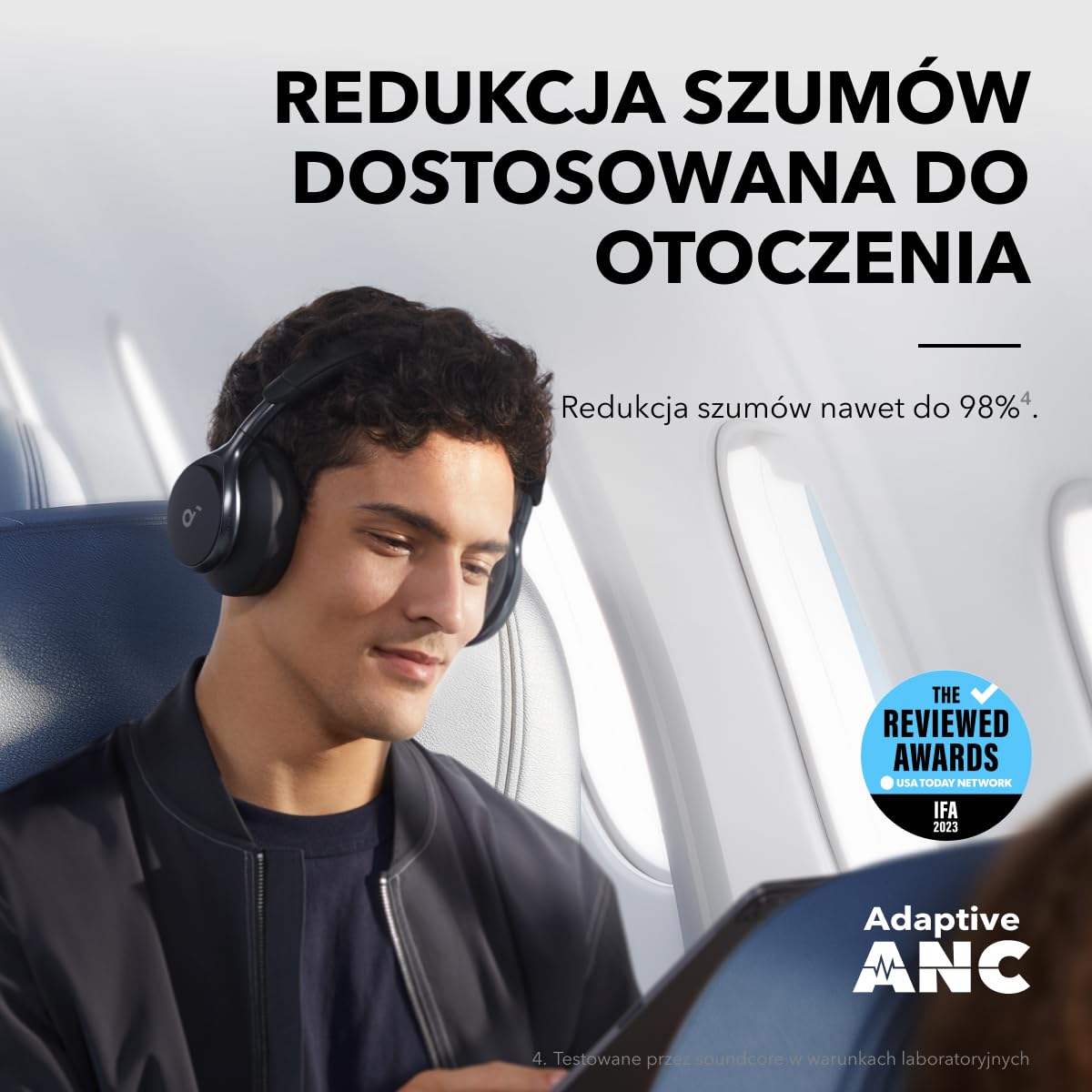 Soundcore by Anker Space One: adaptacyjne słuchawki z ANC, 2x silniejsza redukcja głosu, 40h odtwarzania z ANC, obsługa aplikacji, bezprzewodowy dźwięk LDAC, wygodne dopasowanie, (Czarny)
