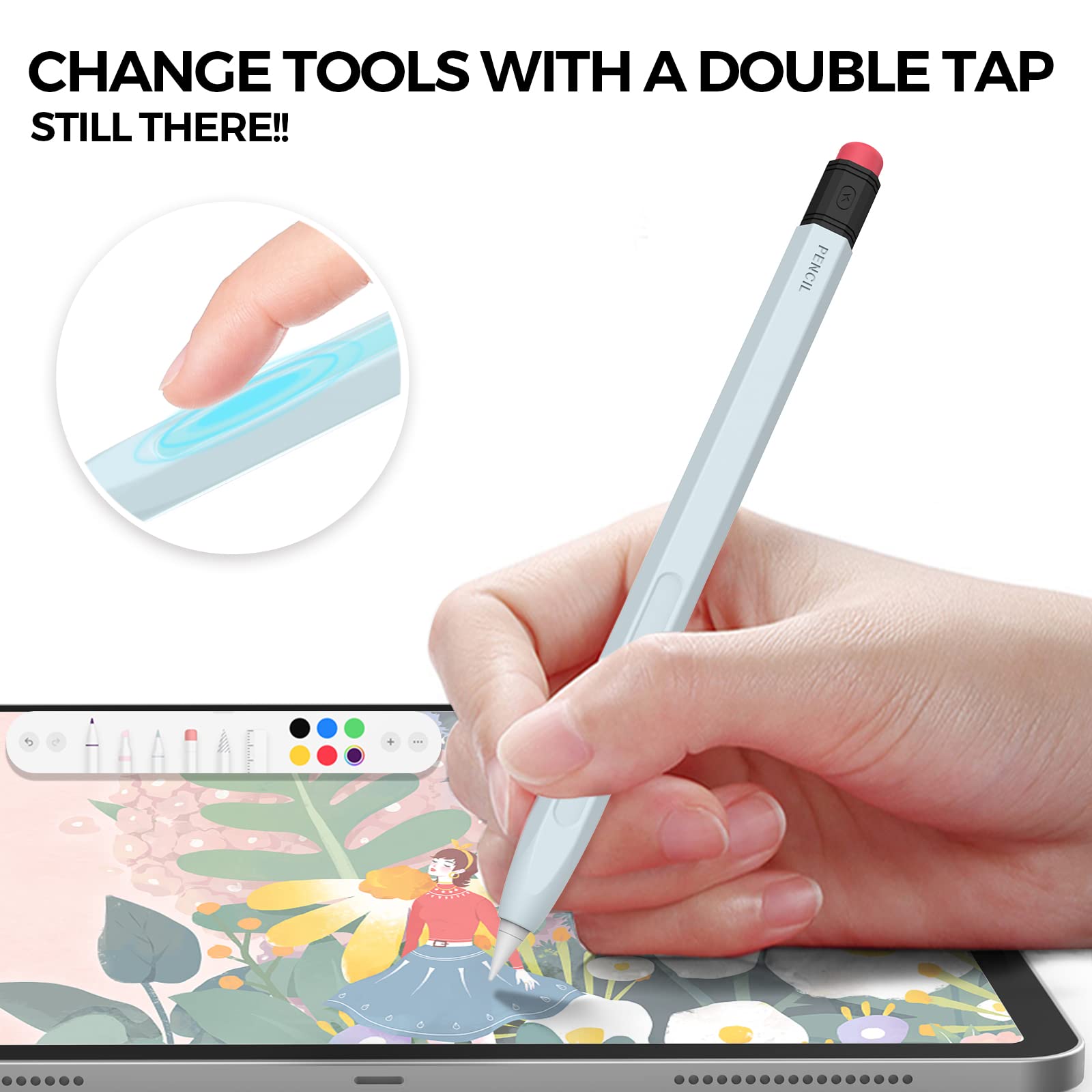 AhaStyle Classic Pencil Case for Apple Pencil 2nd Generation Silicone Case Apple Pencil Case Compatible with Magnetic Charging and Double Click (Light Blue) 1